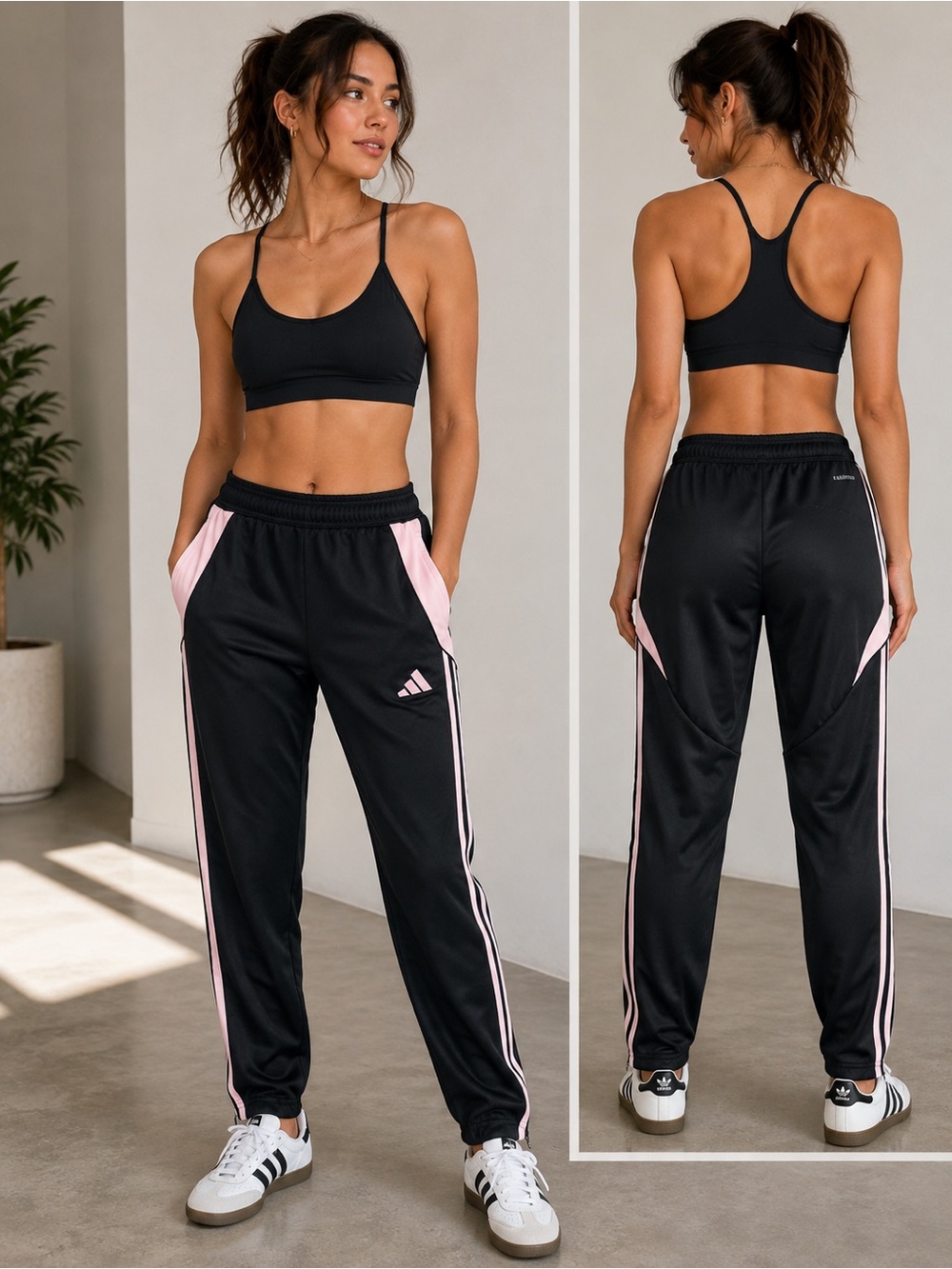 adidas aeroready Black Track Pants with Pink Side Panels